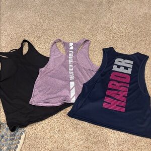 3 workout tanks NWOT size LARGE purple, navy and black